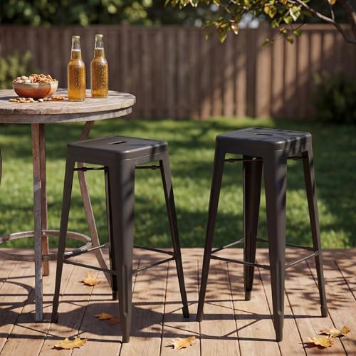 Shahoo 30 Inches Metal Bar Stools Counter Height Stackable Backless Stools, Industrial Patio Stools Indoor Outdoor Metal Kitchen Stools Set of 4 (Black)