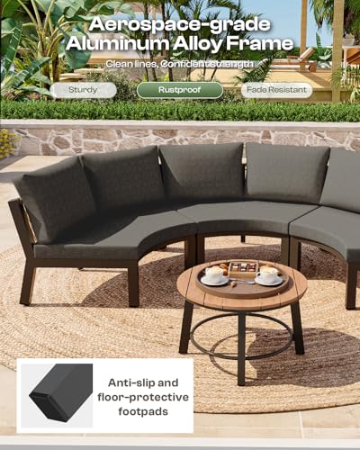 Oasbira Outdoor Aluminum Patio Furniture Set, 7 Piece Curved Outdoor Sectional Sofas with Coffee Table, PE Rope Patio Conversation Sets, All-Weather Patio Couch Sets with Cushions, Graphite
