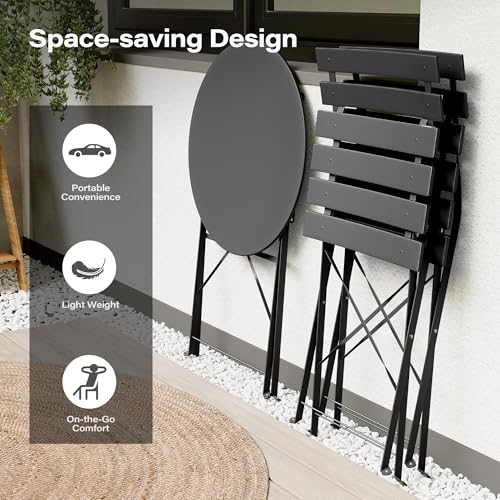 EO Living 3-Piece Steel Folding Bistro Set, Premium Weather-Resistant Patio Table & 2 Chairs for Balcony, Garden, Yard, Poolside & Indoor (Black)