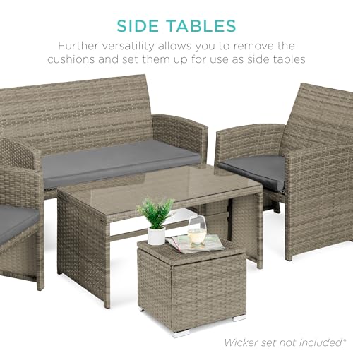 Best Choice Products Set of 2 Wicker Ottomans, Multipurpose Outdoor Furniture for Patio, Backyard, Additional Seating, Footrest, Side Table w/Storage, Removable Cushions - Cement Gray/Taupe