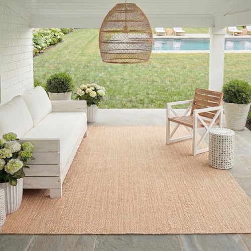 SAFAVIEH Washable Rug Outdoor Courtyard Collection - 9' x 12', Natural & Cream, Non-Shedding & Easy Cleaning, Ideal for Patio, Backyard, Mudroom (CY8022-03012)