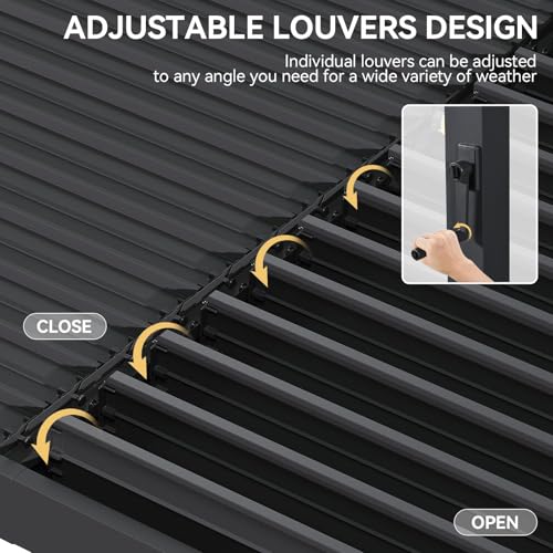Aoxun Louvered Pergola 10x12 All-Aluminum Outdoor Gazebo with Independent Adjustable Roofs, Waterproof Curtains and Netting, Integrated Drainage System for Patios & Backyard