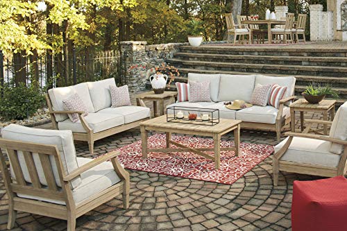 Signature Design by Ashley Clare View Outdoor Lounge Chair, All-weather Foam Cushion, Protective Finish, Eucalyptus Wood , 30" W x 35" D x 32" H, Beige