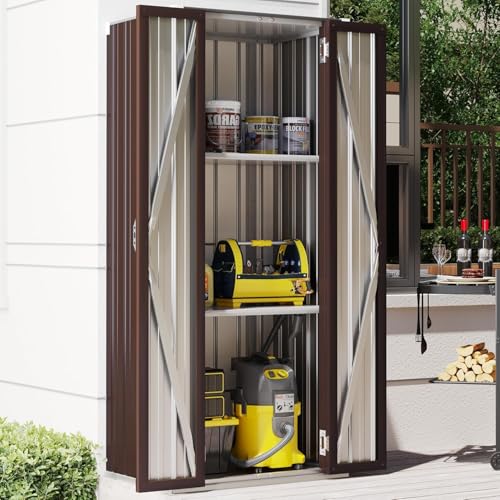 AECOJOY Outdoor Storage Cabinet Waterproof with Adjustable Shelves, Vertical Tall Garden Tool Cabinet, Sheds & Outdoor Storage Clearance Cabinet Weatherproof for Outside or Indoor in Brown