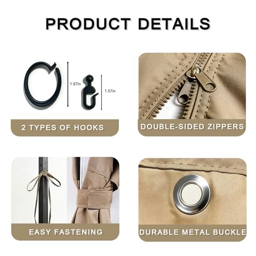 Gazebo Privacy Curtains 10' x 12' Replacement Panels – Waterproof & Windproof 4 Zippered Sidewalls for Patio Canopy, Outdoor Garden or Backyard Gazebo(Khaki)