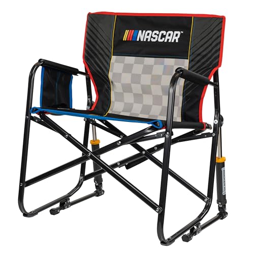 GCI Outdoor NASCAR Freestyle XL Rocker Camping & Sideline Sports Chair | Portable Folding Rocking Chair with Durable Armrests & Drink Holder | Great for Big and Tall, Black