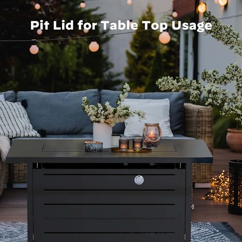 Ciays 42-Inch Propane Fire Pit – 60,000 BTU Steel Gas Fire Pit Table for Outside, Steel Lid & Lava Rock, 2 in 1 Fire Table, Adds Warmth to Gatherings & Parties on Patio, Deck, Garden & Backyard, Black