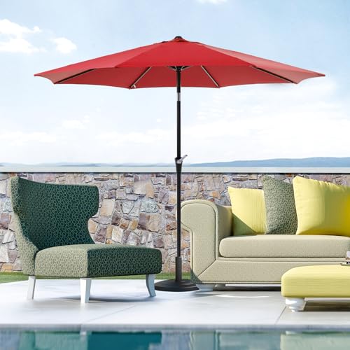 OLIXIS 9ft Patio Umbrella with Tilt and Crank Button & 8 Sturdy Ribs Waterproof, 9 feet Patio Table Umbrella Perfect for Poolside, Terrace, Beach and Outdoor Restaurant, Red
