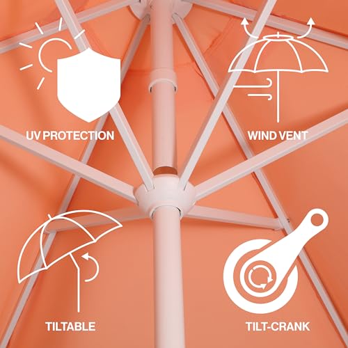 JONATHAN Y Collins 9 ft. Bohemian Fringe Outdoor Patio Umbrella with Crank Lift and Tilt, Scalloped UV-Resistant Market Sunshade for Pool and Deck, Coral Pink, White Pole UMB1001J