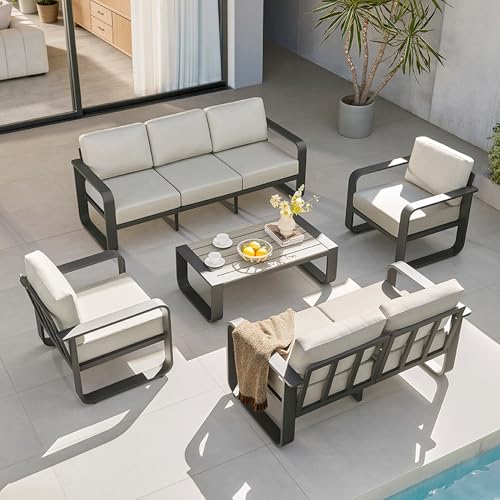 CHITA Aluminum Outdoor 3-Seater Sofa, Patio Furniture with 6.3in Thick High-Resilient Cushions & 100% Aluminum Frame, Modern Outdoor Patio Furniture for Poolside, Deck, Balcony