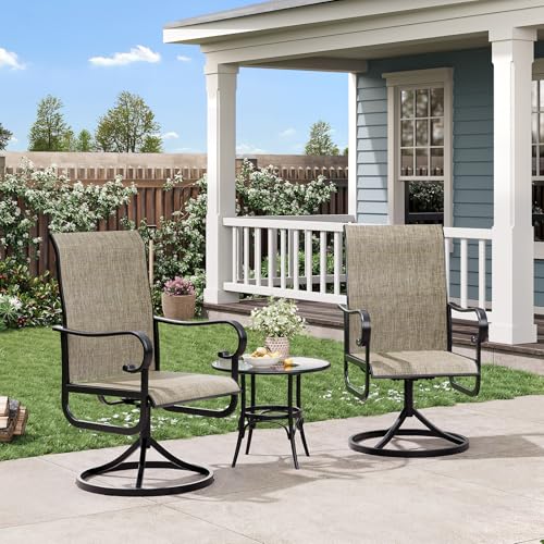GarveeLife Patio Swivel Chair Set of 2, All-Weather Outdoor Dining Chairs with High Back, Rocker-Swivel Combo Patio Chairs for Backyard Deck Poolside, Brown