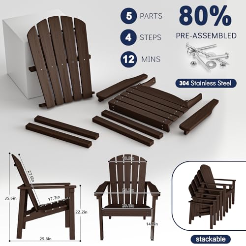 nevilywood Compact Stackable Adirondack Chairs Set of 4, 26.3" Wide HDPE Outdoor Patio Chairs - Durable, Space-Saving Design for Porch, Lawn or Garden, Coffee