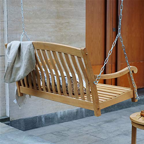Cambridge Casual Arie Porch Swing – Solid Indonesian Teak Outdoor Hanging Swing Bench with Natural Weather-Resistant Finish – Comfortable 2-Seater Swing for Porch, Patio, Garden, or Backyard