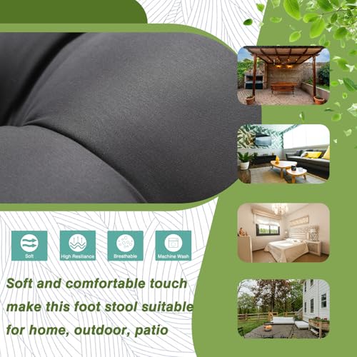 WELL-STRONG 15" Foldable Foot Stool Ottoman with Metal Frame - Washable Dark Grey Upholstered Indoor/Outdoor Footrest for Living Room, Bedroom, Patio - Space-Saving Compact Design
