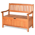 Tangkula Outdoor Wood Storage Bench Deck Box, Entryway Porch Storage Bench with Inner Removable Dust-Proof Lining & Portable Handles, Eucalyptus Wood Loveseat for Garden, Lawn, Balcony & Yard