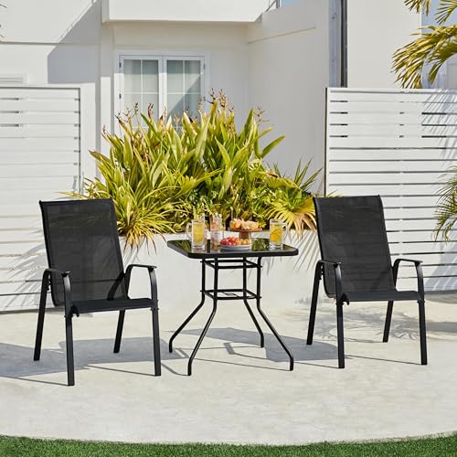 Yaheetech Set of 2 Patio Dining Chairs, Outdoor Stackable Patio Chairs with Backrest/Armrests, All Weather Chairs for Garden/Lawn/Porch/Backyard Pool, Black