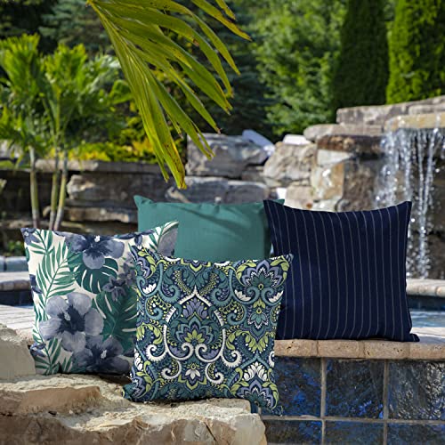Arden Outdoor Toss Pillow, 2 Pack, 16 x 16, Rain-Proof, Fade Resistant Sapphire Aurora Blue Damask