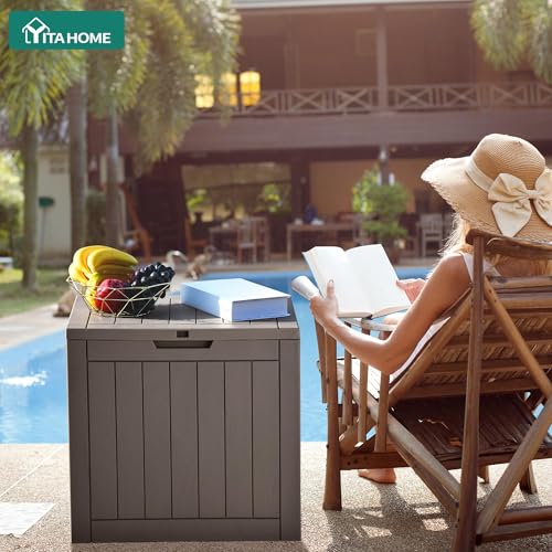 YITAHOME 31 Gallon Outdoor Storage Deck Box, Waterproof Resin Package Delivery and Storage Box with Lockable Lid for Patio Furniture Cushions, Pool Accessories, Garden Tools, Taupe