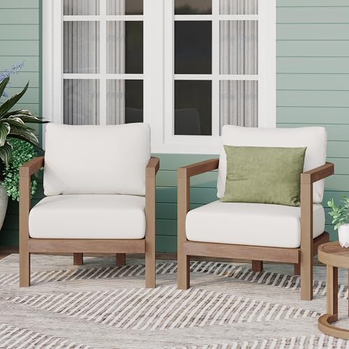 Christopher Knight Home Orion Set of 2 Outdoor Acacia Wood Club Chair with Tub Shape and Slat Panel, Patio Armchair, Water-Repellent Thick Cushion Seating for Garden Backyard Balcony, Brown Wash+Beige