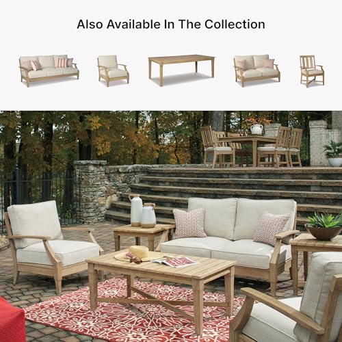 Signature Design by Ashley Clare View Outdoor Lounge Chair, All-weather Foam Cushion, Protective Finish, Eucalyptus Wood , 30" W x 35" D x 32" H, Beige