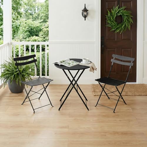 IDEALHOUSE Bistro Table and Chairs Set of 2, 3-Pieces Patio Bistro Set, Folding Design, No Assembly Need, Outdoor/Indoor Outdoor Patio Furniture Set for Balcony Yard Garden, Black