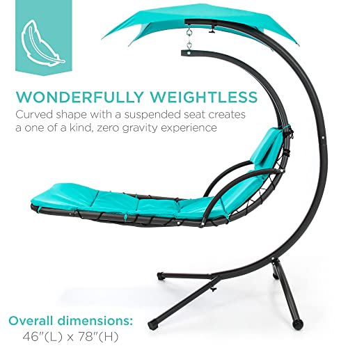 Best Choice Products Outdoor Hanging Curved Steel Chaise Lounge Chair Swing w/Built-in Pillow and Removable Canopy - Teal