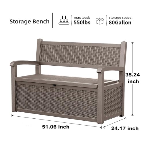 EasyUp 80 Gallon Outdoor Storage Bench Lockable Deck Box Outdoor Storage Box Waterproof for Patio,Garden,and Porch – Perfect for Storing Garden Tools and Cushions(Gray)