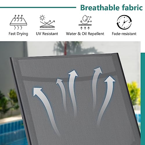 SUNLEI Patio Lounge Chair Outdoor Set of 2, Outdoor Chaise Lounge w/5-Position Adjustable Backrest & All Weather, Pool Lounge Chairs for Pool Beach Deck (Light Grey, 2 Pieces)