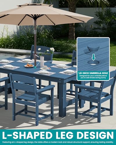 SERWALL Outdoor Dining Table Set, 67‘’ HDPE Patio Dining Set for 4, All-Weather Outdoor Table and Chairs Set for Deck, Blue
