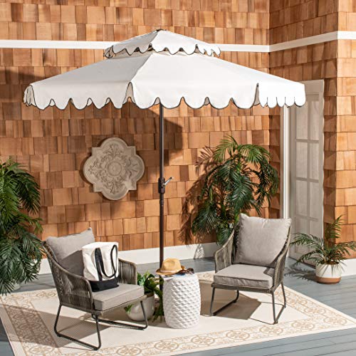 SAFAVIEH Outdoor - Venice 9-Foot Double-Top Patio Umbrella - Ivory & Black Canopy - Brown Aluminum Pole - Double-Top Vented Scallop Trim - Ideal for Patio, Deck, Poolside, Backyard (PAT8210E)