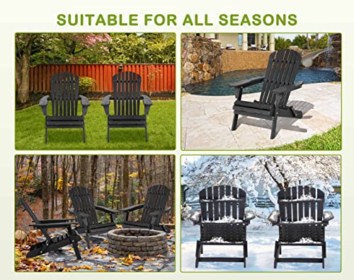 BORGEBY Foldable Adirondack Chair, All-Weather Adirondack Chairs Lawn Chairs Outdoor Patio Chairs with Wide Armrest, Solid Wood Outdoor Chairs Set Fire Pit Chairs Front Porch Chairs, 350 Lbs, Black