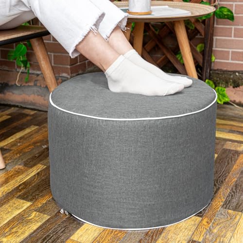 AbunHeri Outdoor Ottoman Outdoor Ottomans for Patio 20x12 Inches Modern Lightweight Foam Stuffed Pouf Outdoor Footstool Footrest Foot Stool Waterproof (Gray)