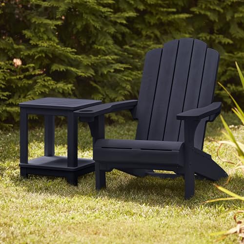 Keter Kiawah Adirondack Chair, Weather‑Resistant Resin Outdoor Patio Chair, Ergonomic Design, All‑Weather Seating for Garden, Deck & Backyard, Midnight Navy