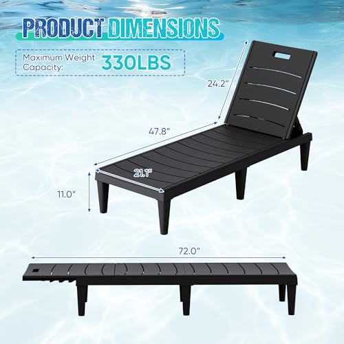 Greesum Outdoor Chaise Lounge Chair Set of 2, Waterproof 5-Position Adjustable PP Sun Loungers for Patio, Poolside, and Beach Sunbathing, Black