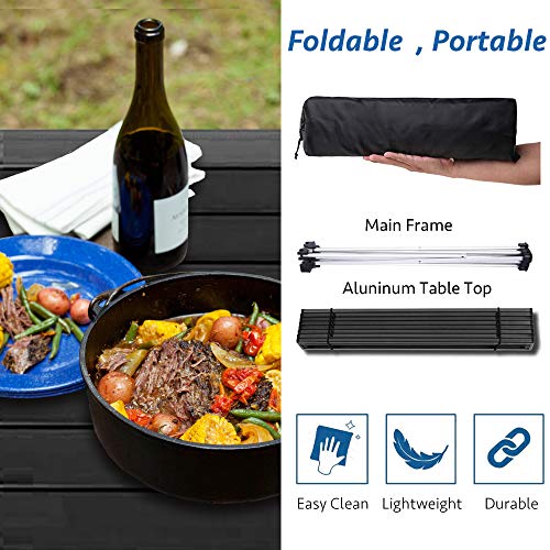 Grope Portable Camping Table with Aluminum Table Top, Folding Beach Table Easy to Carry, Prefect for Outdoor, Picnic, BBQ, Cooking, Festival, Beach, Home Use (Black-S)