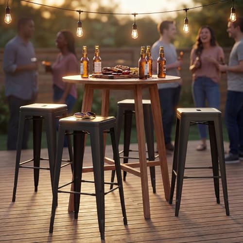 Shahoo 30 Inches Metal Bar Stools Counter Height Stackable Backless Stools, Industrial Patio Stools Indoor Outdoor Metal Kitchen Stools Set of 4 (Black)