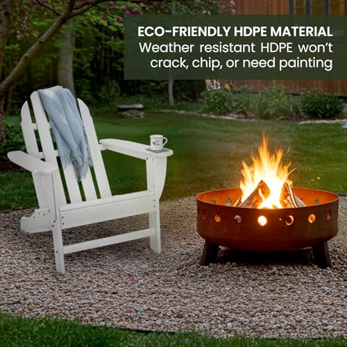 Hanover Classic Adirondack Chair, All-Weather HDPE Outdoor Furniture, Eco-Friendly, Durable Outdoor Patio Seating, White