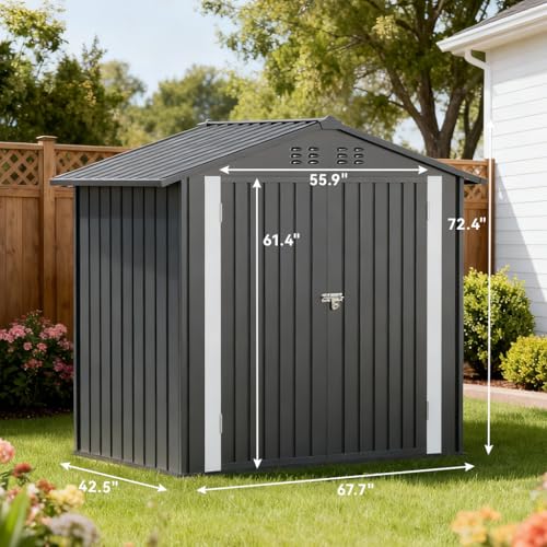 COMHOMA 6'x4' Shed Outdoor Storage Metal, Weatherproof Garden Utility Tool House with Lockable Doors & Adjustable Shelving, Ventilated Backyard Workshop,Grey