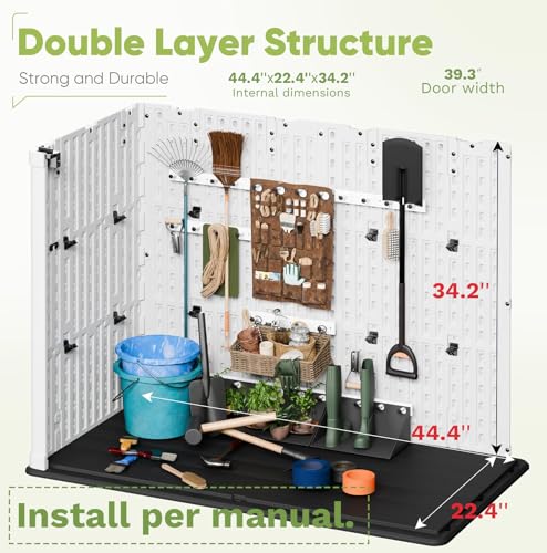 Devoko Outdoor Storage Cabinet 26 Cu Ft with Lockable Doors, Horizontal Storage Shed Waterproof Patio Tools Storage Box for Sofa Cushions, Gardening Tools and Accessories (White)