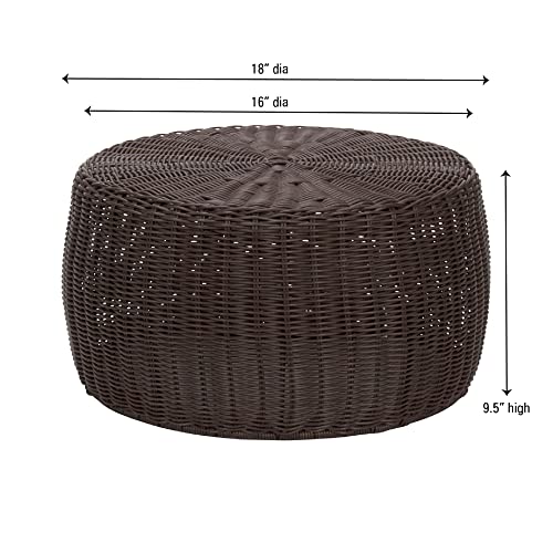 Household Essentials Round Handwoven Resin Storage Stool Ottoman, Brown