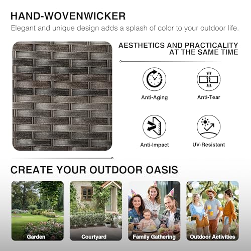 Joyside Outdoor Ottoman Set of 2, Patio Large Ottoman Foot Rest with Thickened Cushions, Outdoor Wicker Foot Stool for Porch, Deck Use