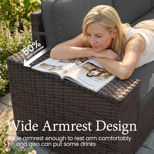 LayinSun 13 Pieces Outdoor Patio Furniture Set with 44" Fire Pit Table Brown Rattan Sectional Sofa Conversation Sets