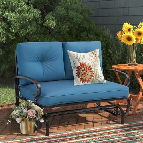 Oakmont Outdoor Glider Rocking Bench 2 Person Patio Loveseat Steel Frame Furniture Set for Patio, Garden, Yard, Porch with Resistant Cushions (Peacock Blue)