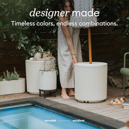 Veradek Umbrella Side Table - Outdoor Patio Table with Umbrella Hole for Porch/Patio | Durable Plastic-Stone Composite Material & Easy Assembly | Modern Coffee, Picnic or Poolside Table