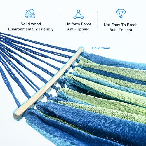 ANAGOO Double Hammock with Stand, 2 Person Hammock with Anti-Rollover Spreader Bar, Adjustable Height Heavy Duty Steel Stand, 500LB Capacity Portable Hammock for Patio Backyard Camping, Wide Blue