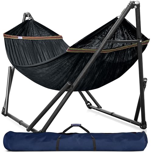 Tranquillo Universal Hammock Stand 600 lbs Capacity, Instant 20s Foldable, 3-Year Warranty Hammock with Stand, 2 Person Camping Revolutionary Portable No Screws, Premium Hammocks, Black