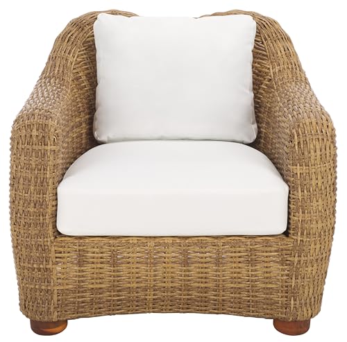 SAFAVIEH Couture Outdoor Collection Melbourne Natural/White Cushion Wicker Patio Accent Chair