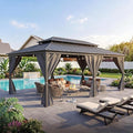 12' x 20' Heavy Duty Hardtop Gazebo, Gray Galvanized Steel Double Roof Canopy with Netting & Curtains – Ideal for Patio, Backyard, Deck & Lawn Gatherings