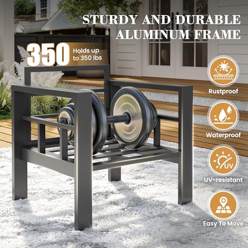 UDPATIO Aluminum Outdoor Furniture Set with 2 Ottomans and Fire Pit Table, 7 Pieces All-Weather & UV-Resistant Patio Sectional Sofa Set for Deck, Backyard, Poolside, Dark Gray