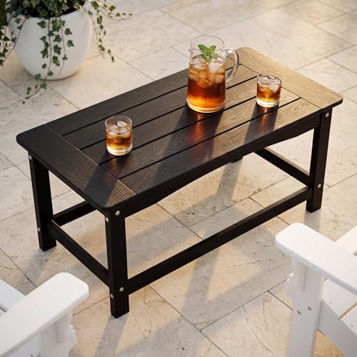 TinFrey Outdoor Coffee Table for Patio, 35 Inch Rectangle Patio Coffee Table, Black All-Weather Poly Lumber Balcony Table, 250 lb Capacity Small Patio Table for Deck Garden Porch Poolside